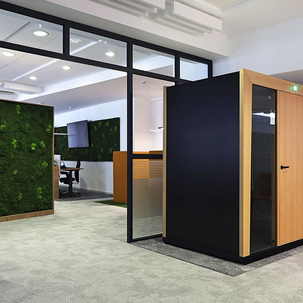 Meetingbox und Glaswand im Büro